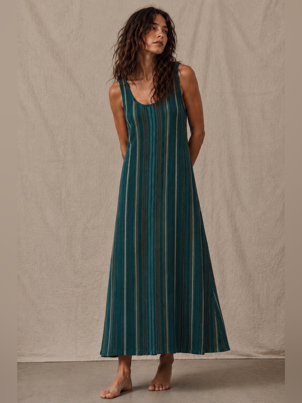 Peruvian Connection Teal and Navy Striped Maxi Dress